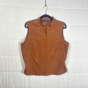 Karen Scott Brown Faux Suede Full Zip Sleeveless Vest Jacket Stand Collar Wester